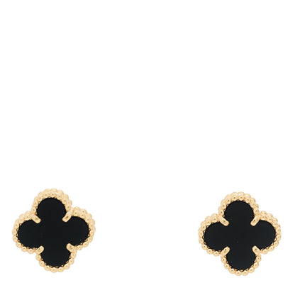 Van Cleef & Arpels 18K Yellow Gold Black Onyx Sweet Alhambra Earrings 1 of 5