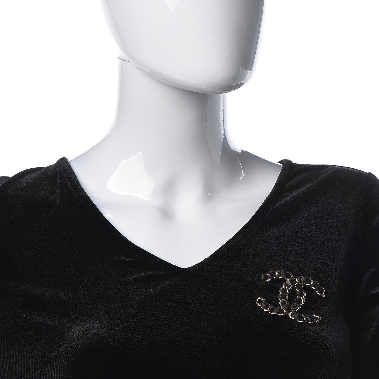 Lambskin Chain CC Brooch Black Gold