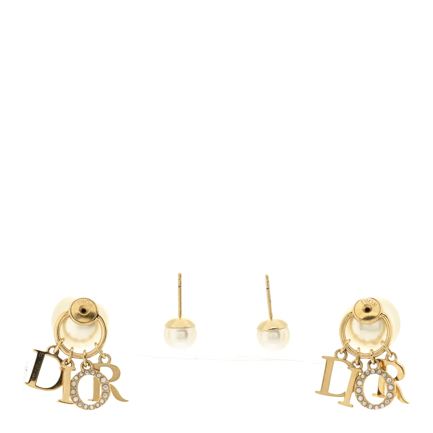 Pearl Crystal Tribal Logo Charms Earrings Gold