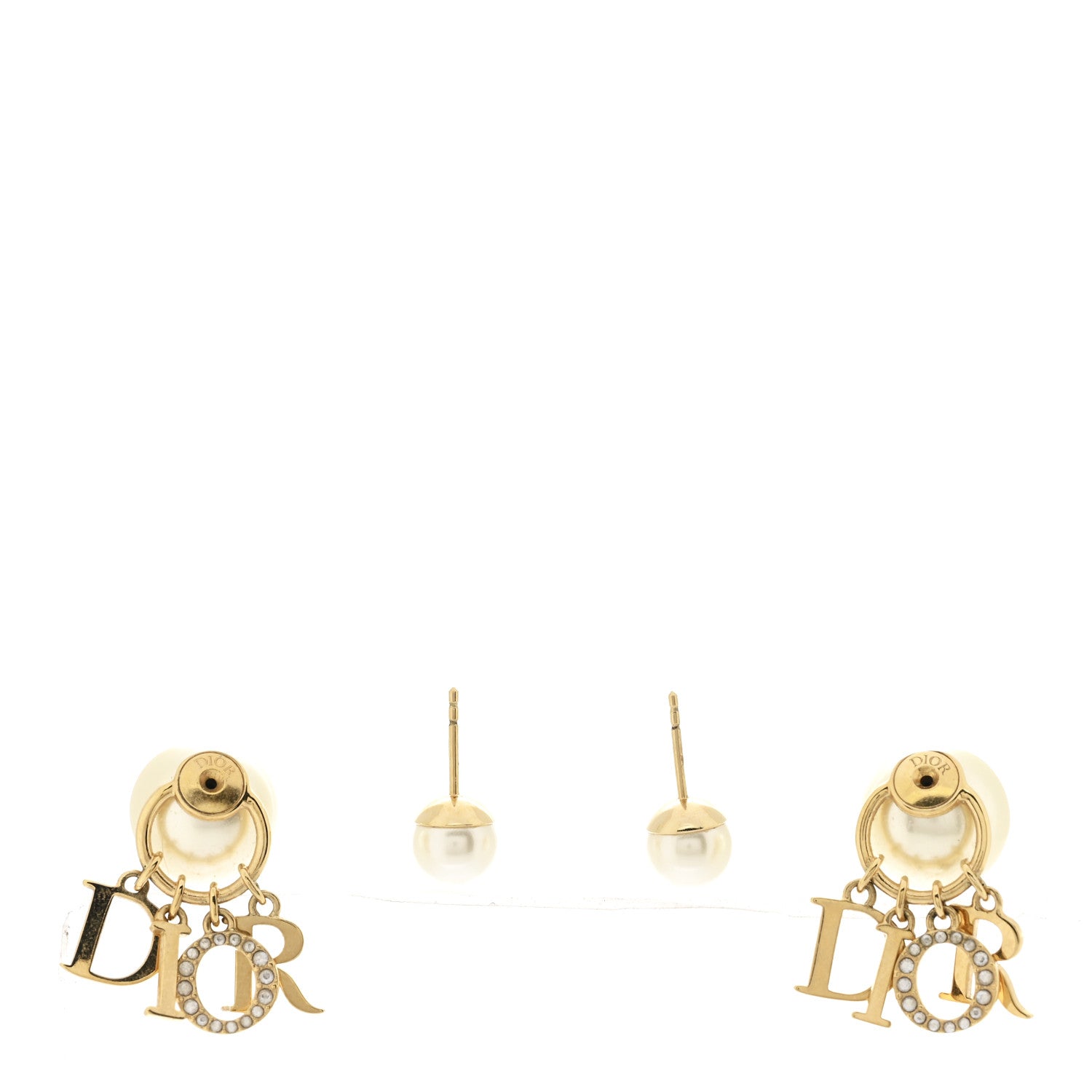 Christian Dior Pearl Crystal Tribal Logo Charms Earrings Gold 3 of 4