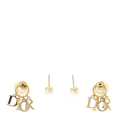 Christian Dior Pearl Crystal Tribal Logo Charms Earrings Gold 3 of 4