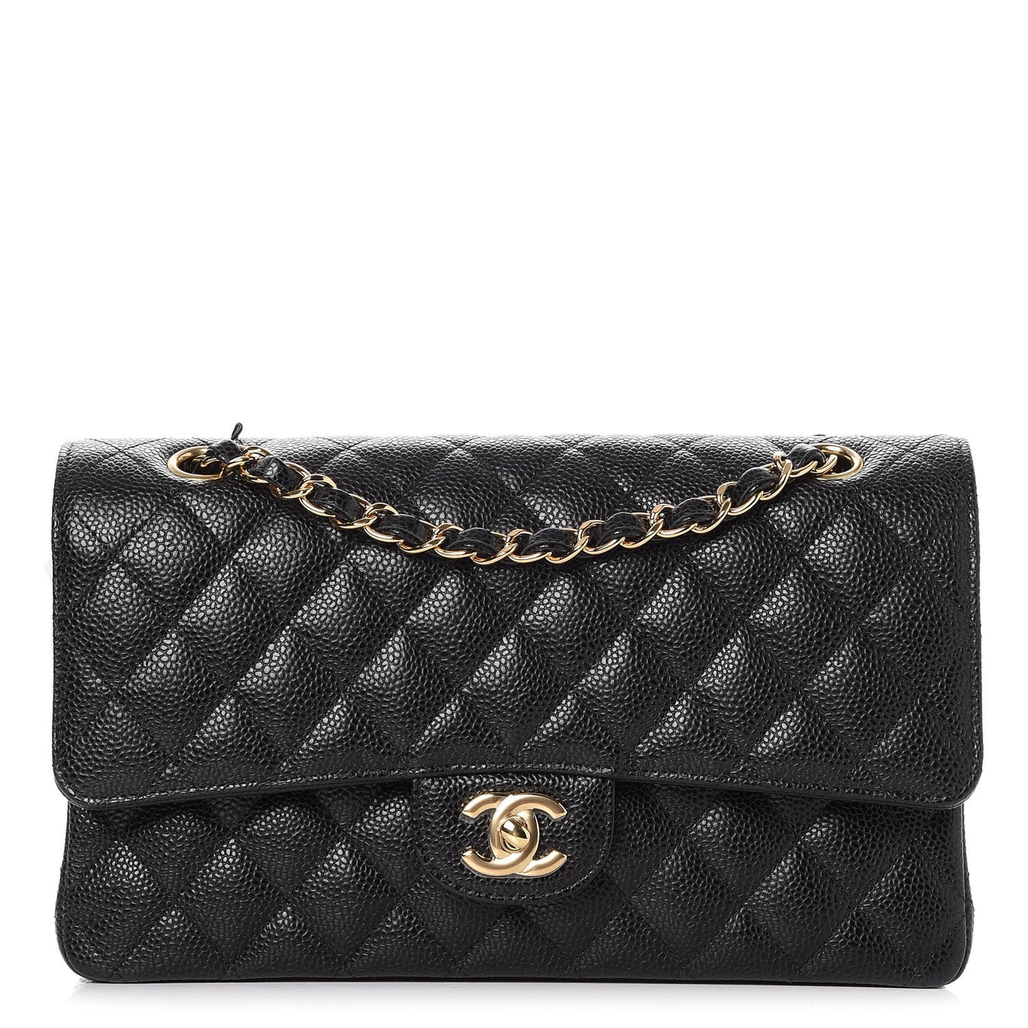 Caviar Quilted Medium Double Flap Black