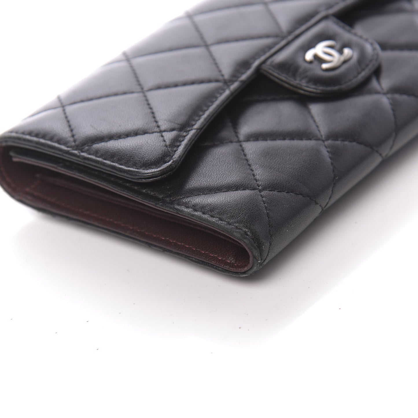 Lambskin Quilted Large Flap Wallet Black