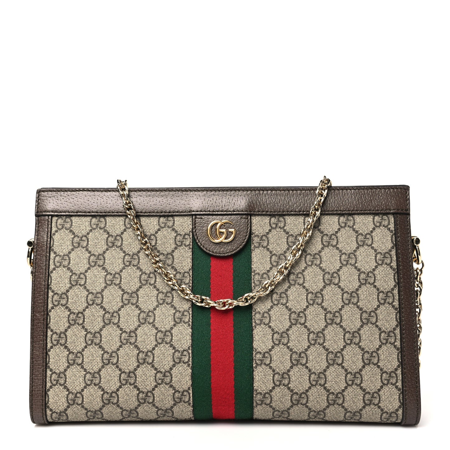 GG Supreme Monogram Web Medium Ophidia Chain Shoulder Bag Brown