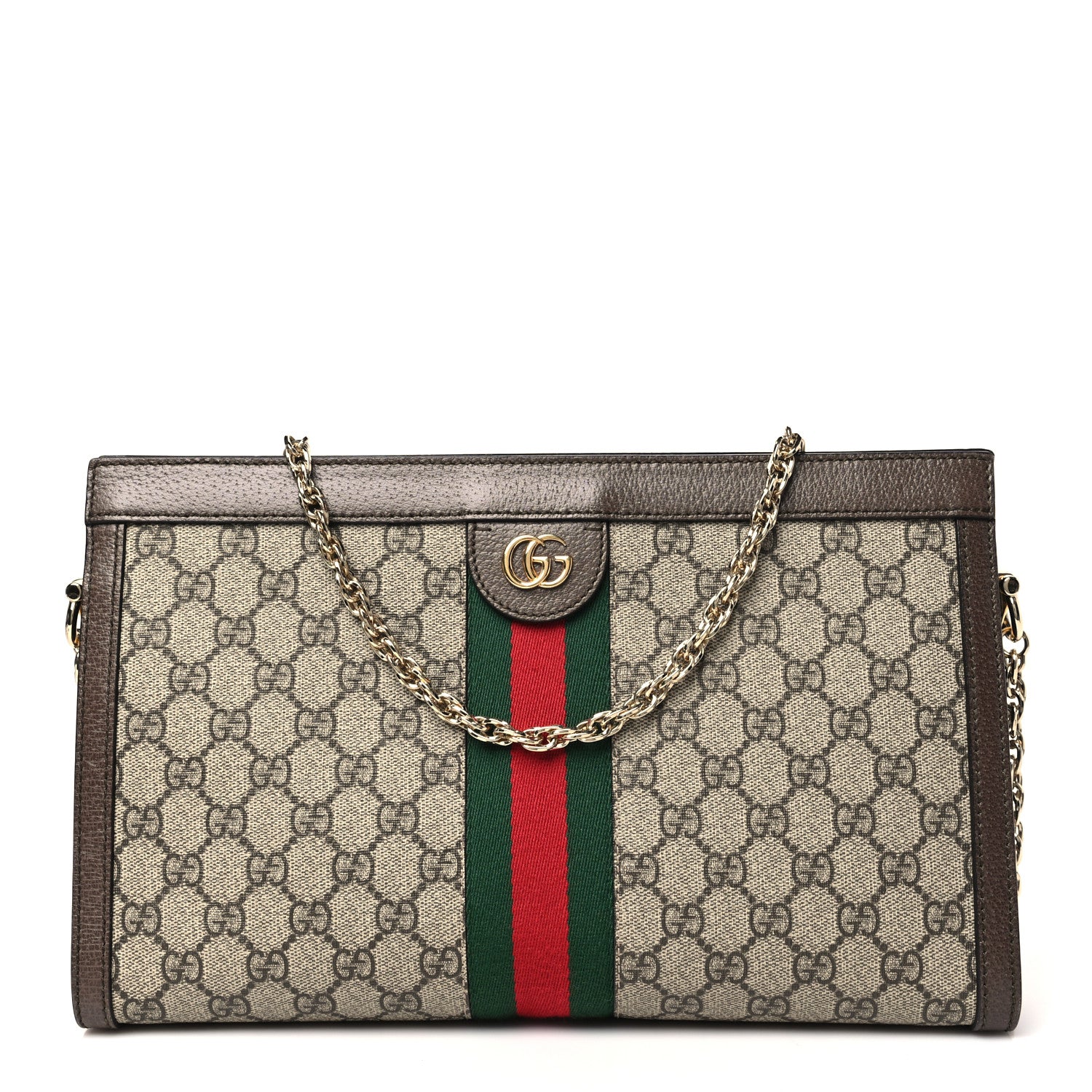 Gucci GG Supreme Monogram Web Medium Ophidia Chain Shoulder Bag Brown 1 of 11