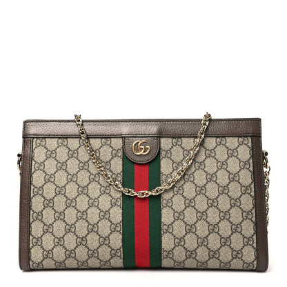 Gucci GG Supreme Monogram Web Medium Ophidia Chain Shoulder Bag Brown 1 of 11