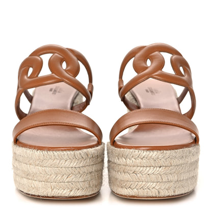 Hermes Nappa Ithea Espadrille Wedge Sandals 38 Naturel 2 of 11