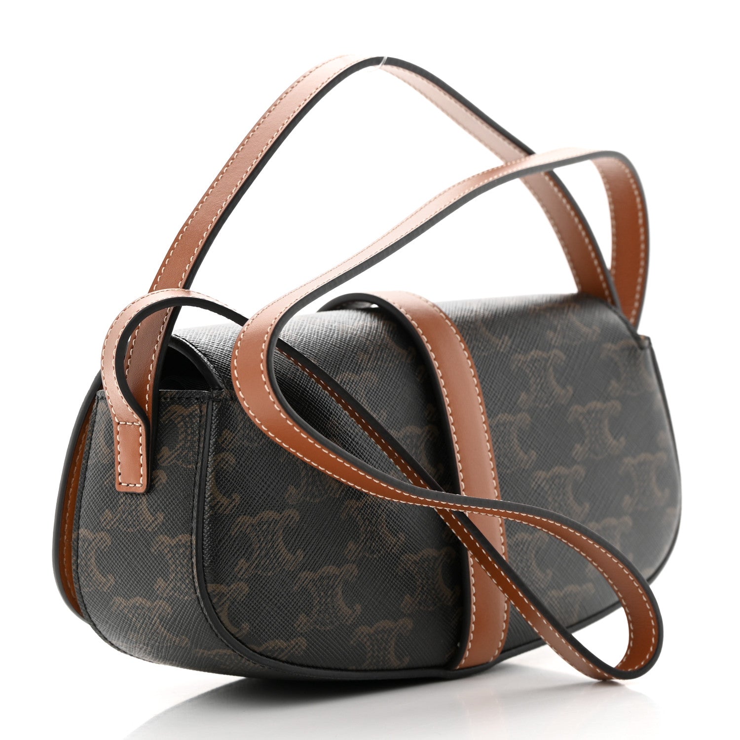 Celine Triomphe Canvas Calfskin Tabou Clutch on Strap Tan 3 of 11