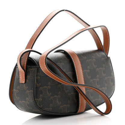 Celine Triomphe Canvas Calfskin Tabou Clutch on Strap Tan 3 of 11