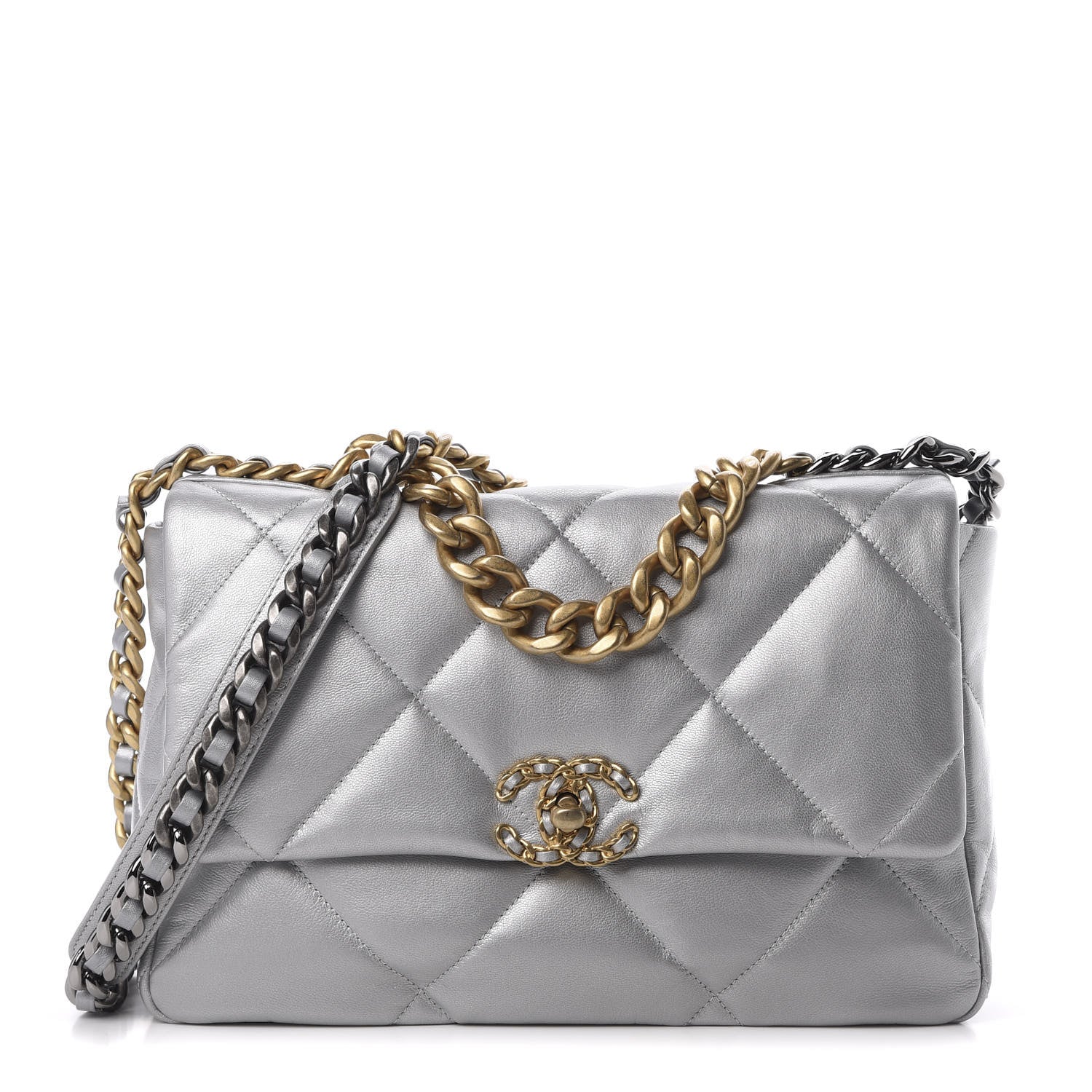 Chanel Metallic Goatskin Quilted Large 19 Flap Silver 1 of 10