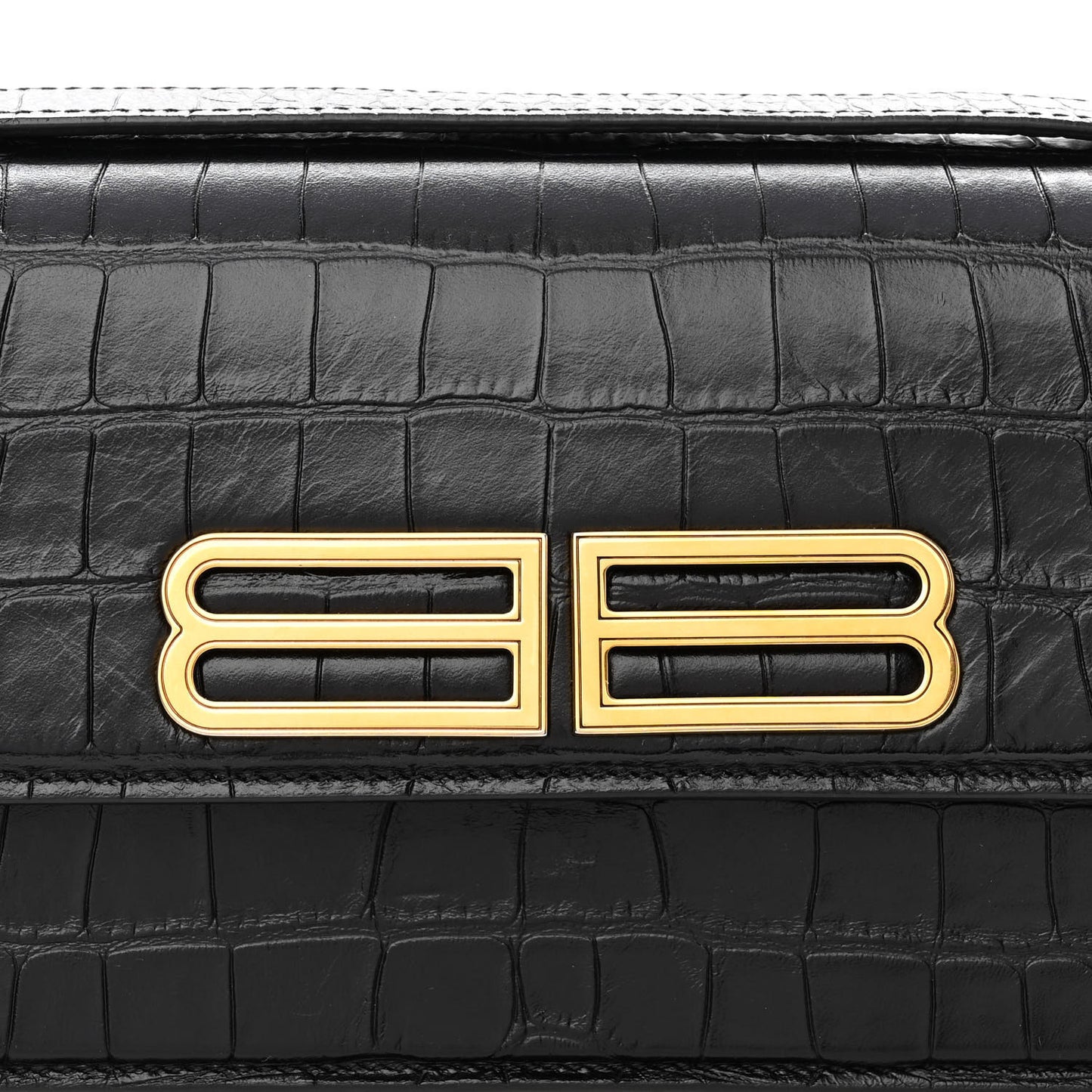 Extra Supple Calfskin Crocodile Embossed Small Gossip Bag Black