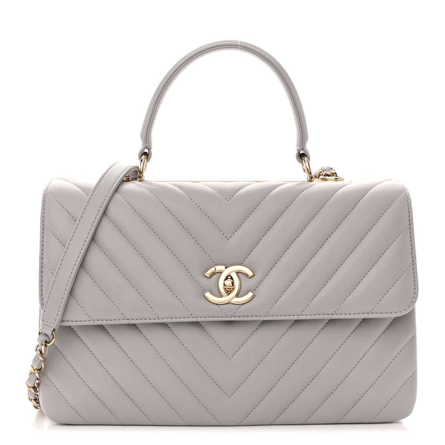 Lambskin Chevron Quilted Medium Trendy CC Dual Handle Flap Bag Grey