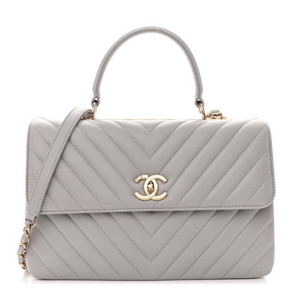 Chanel Lambskin Chevron Quilted Medium Trendy CC Dual Handle Flap Bag Grey 1 of 13