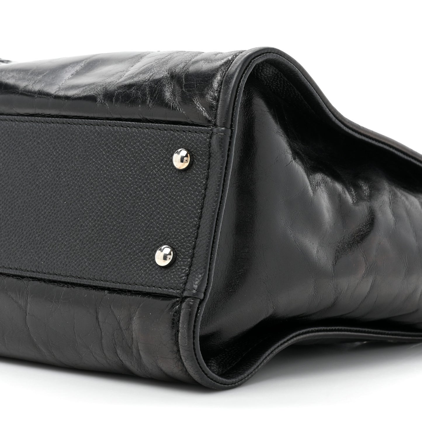 Glazed Calfskin Small Deauville Tote Black