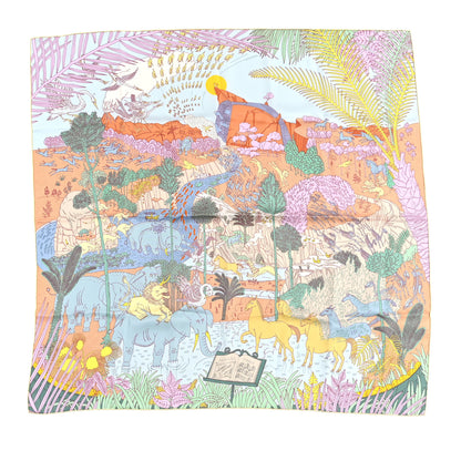 Hermes Silk Le Carnaval des Animaux Scarf 90 Aqua Vert Jaune 1 of 4
