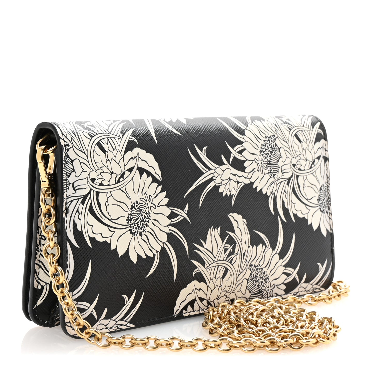 Saffiano Flower Flame Chain Wallet Black Multicolor