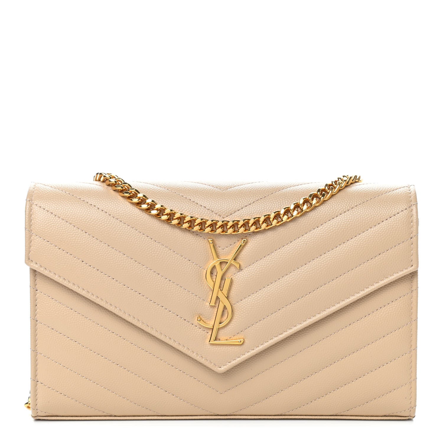Saint Laurent Grain De Poudre Matelasse Chevron Monogram Chain Wallet Nude Powder 1 of 8