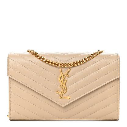 Saint Laurent Grain De Poudre Matelasse Chevron Monogram Chain Wallet Nude Powder 1 of 8