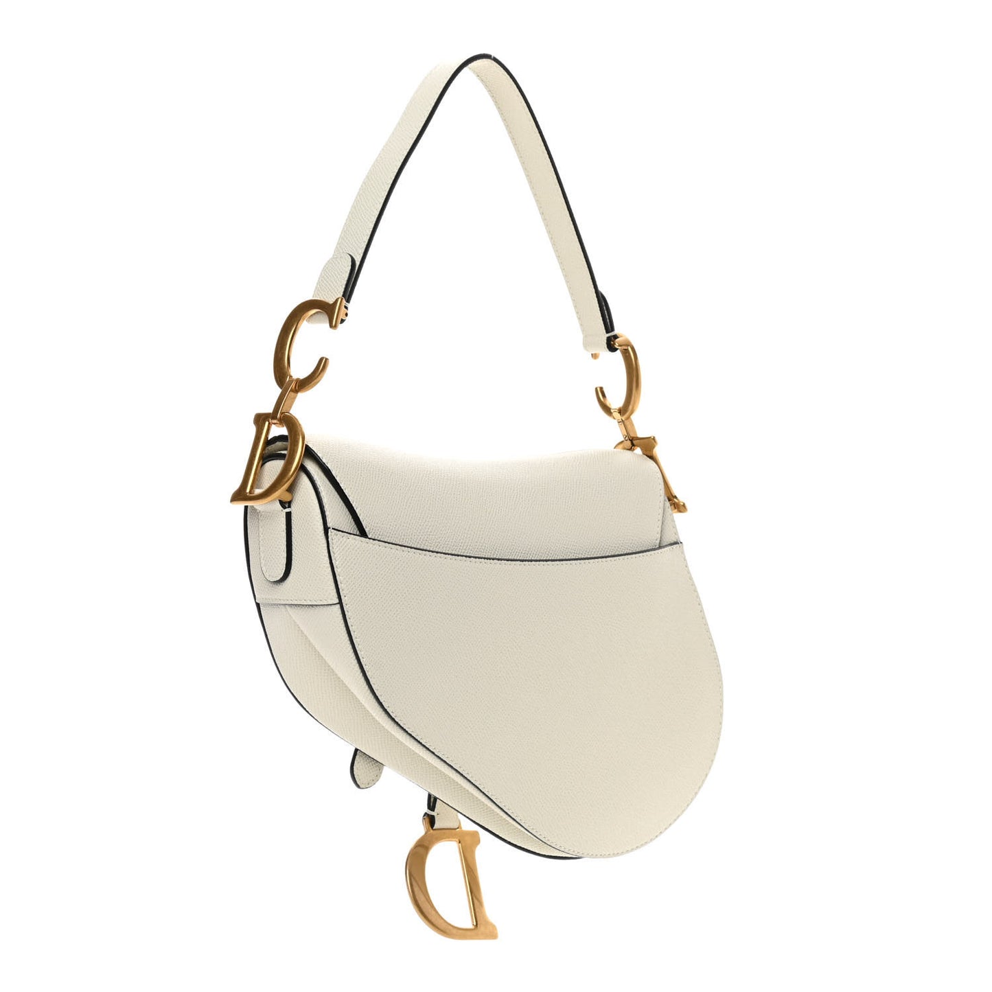 Grained Calfskin Saddle Bag White
