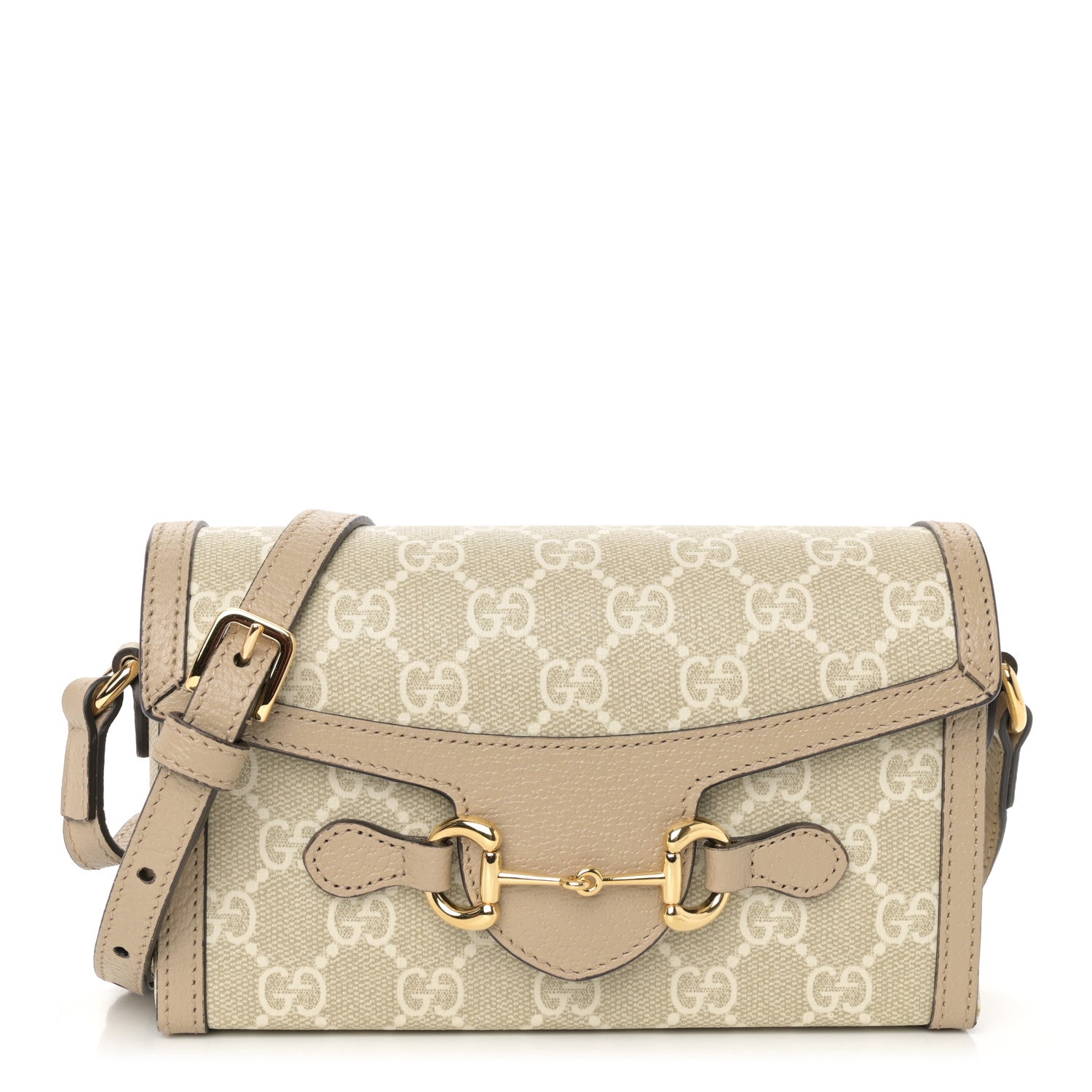 Gucci GG Supreme Monogram Textured Dollar Calfskin Mini Horsebit 1955 Shoulder Bag Beige Mystic White Oatmeal 1 of 11