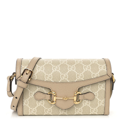 Gucci GG Supreme Monogram Textured Dollar Calfskin Mini Horsebit 1955 Shoulder Bag Beige Mystic White Oatmeal 1 of 11