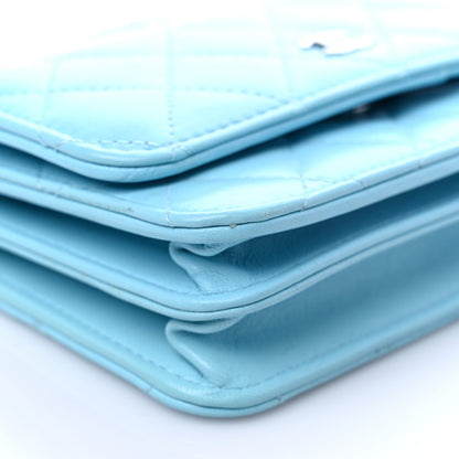 Chanel Lambskin Quilted Mini Wallet On Chain WOC Light Blue 8 of 14