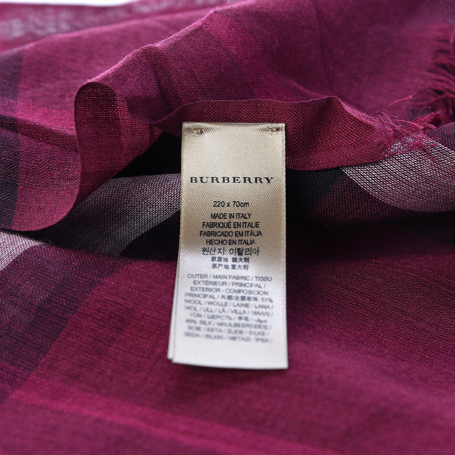 Burberry Wool Silk Gauze Giant Check Scarf Claret 4 of 8