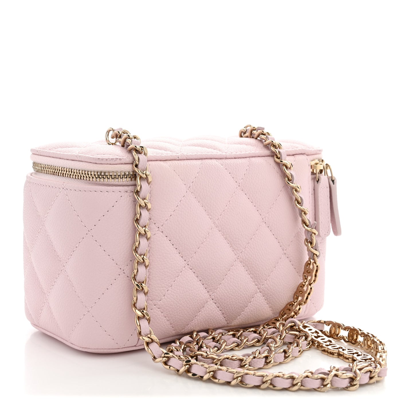 Caviar Quilted Small Tiny CC Vanity Case With Chain Light Pink