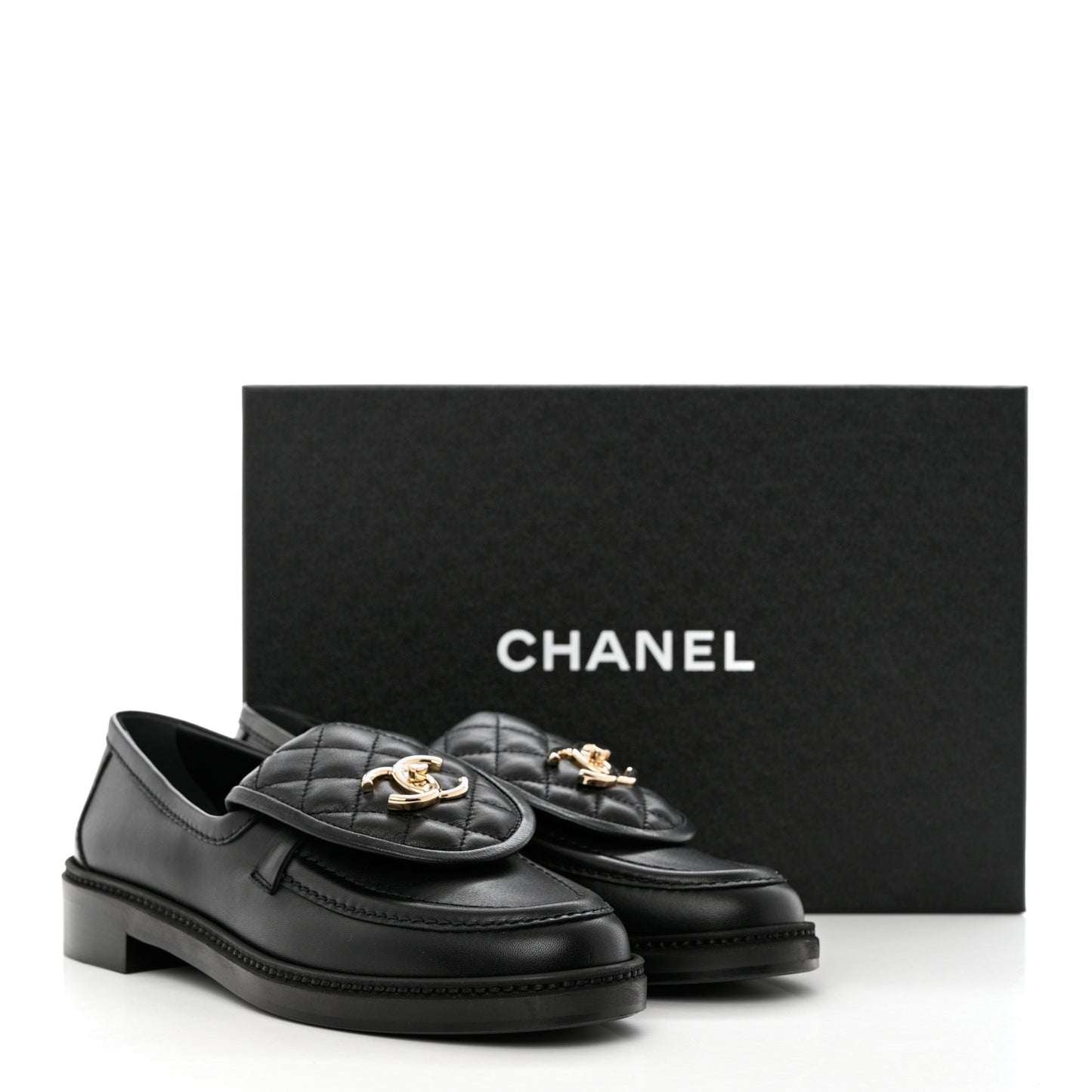 Lambskin Quilted CC Turnlock Loafers 38.5 Black