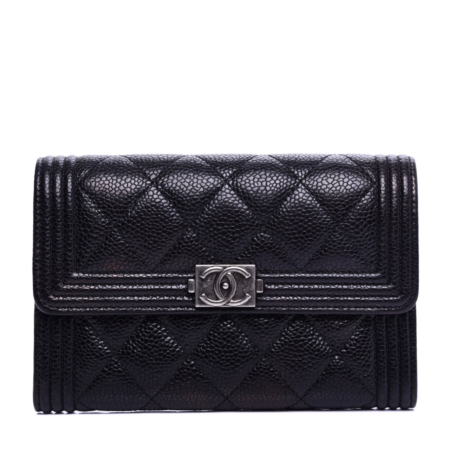 Caviar Quilted Medium Boy Flap Wallet Black