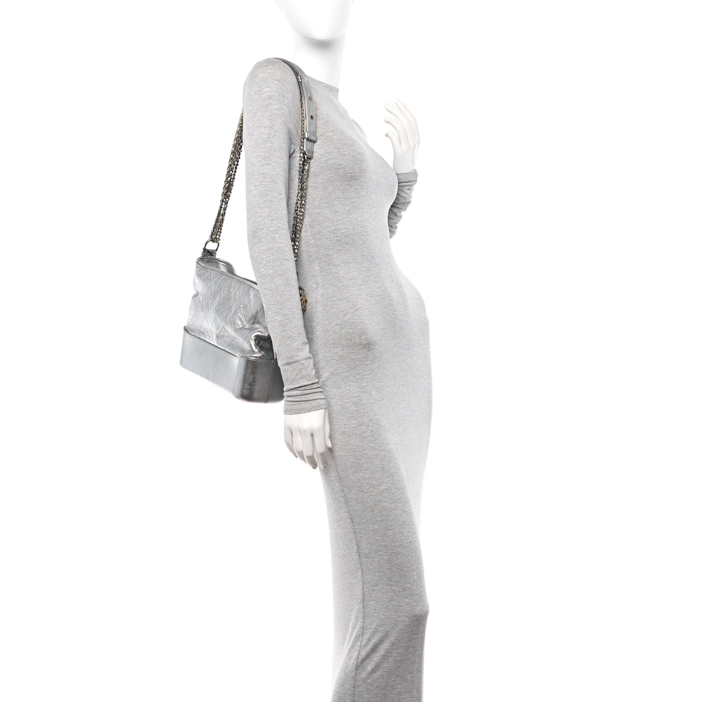 Metallic Aged Calfskin Quilted Medium Gabrielle Hobo Silver