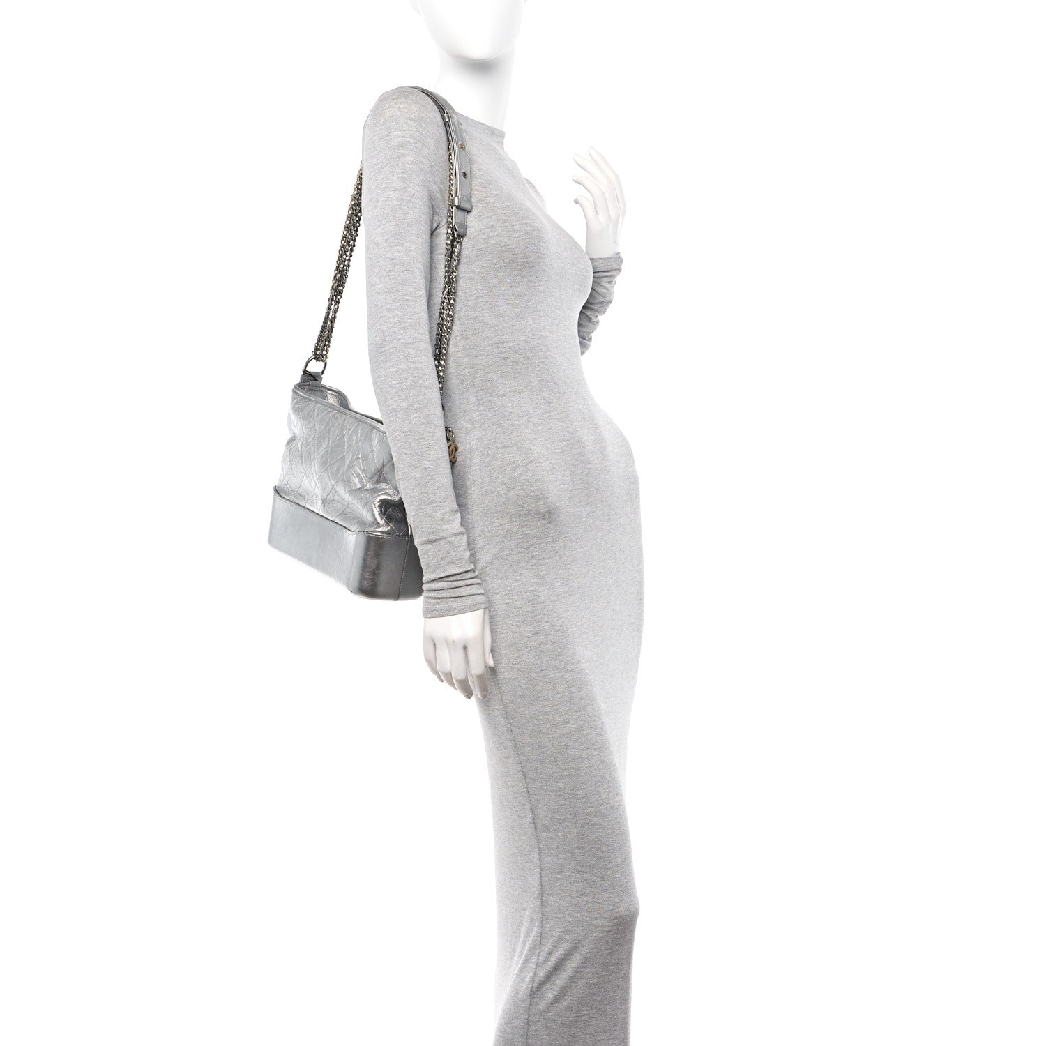 Chanel Metallic Aged Calfskin Quilted Medium Gabrielle Hobo Silver 2 of 16