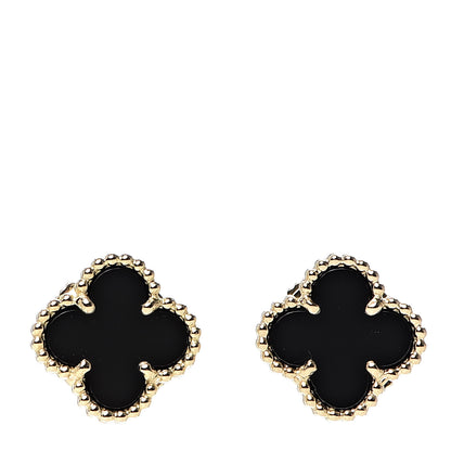 Van Cleef & Arpels 18K Yellow Gold Black Onyx Sweet Alhambra Earrings 1 of 6