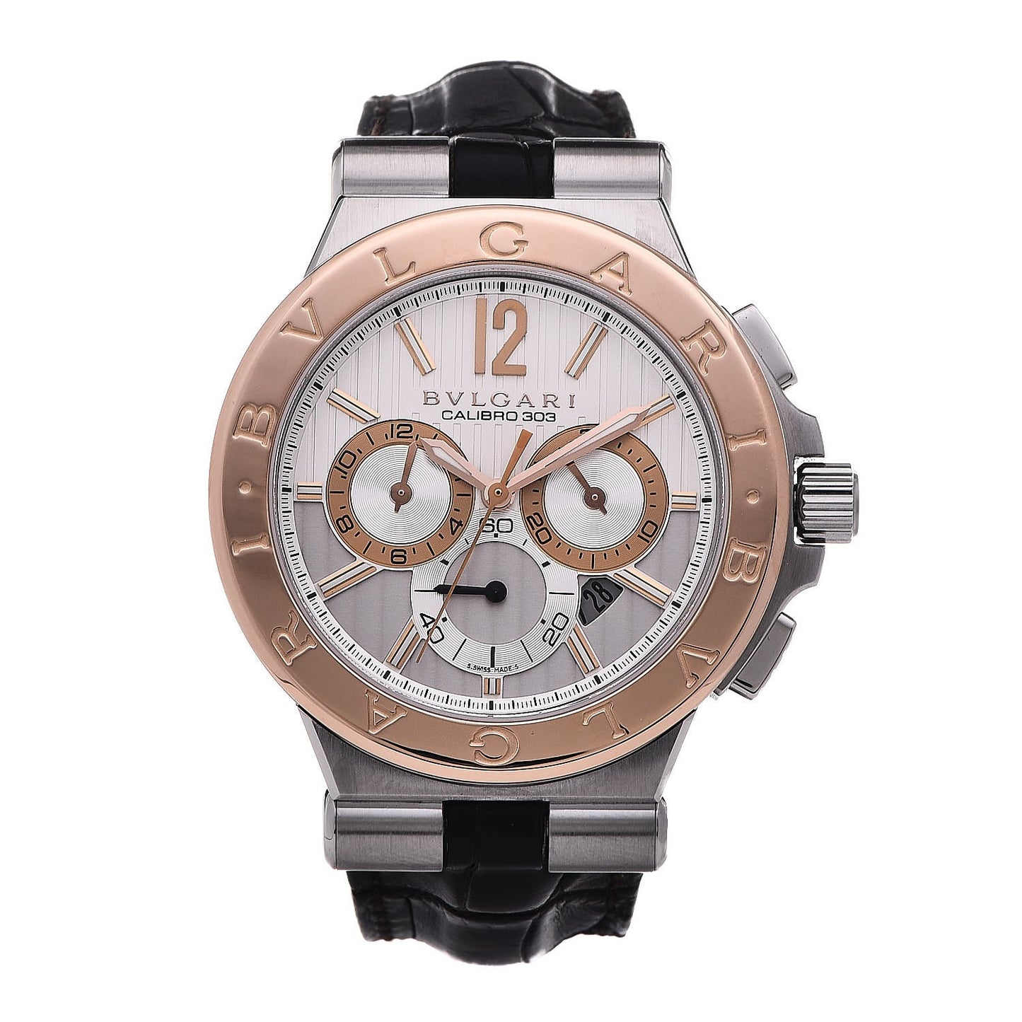 Stainless Steel 18K Rose Gold Alligator 42mm Diagono Calibre 303 Chronograph Automatic Watch