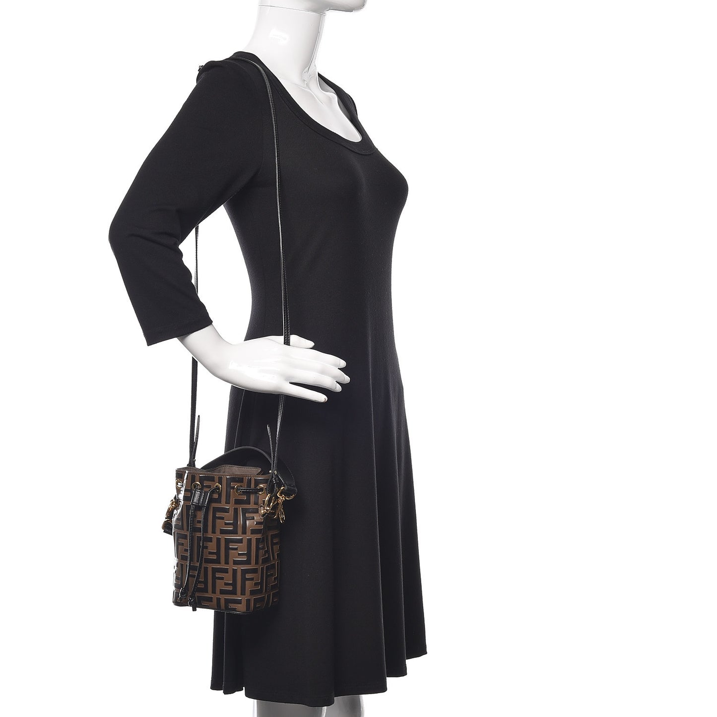 Vitello Liberty F is Fendi Bi-Color FF 1974 Embossed Mini Mon Tresor Bucket Bag Maya Black