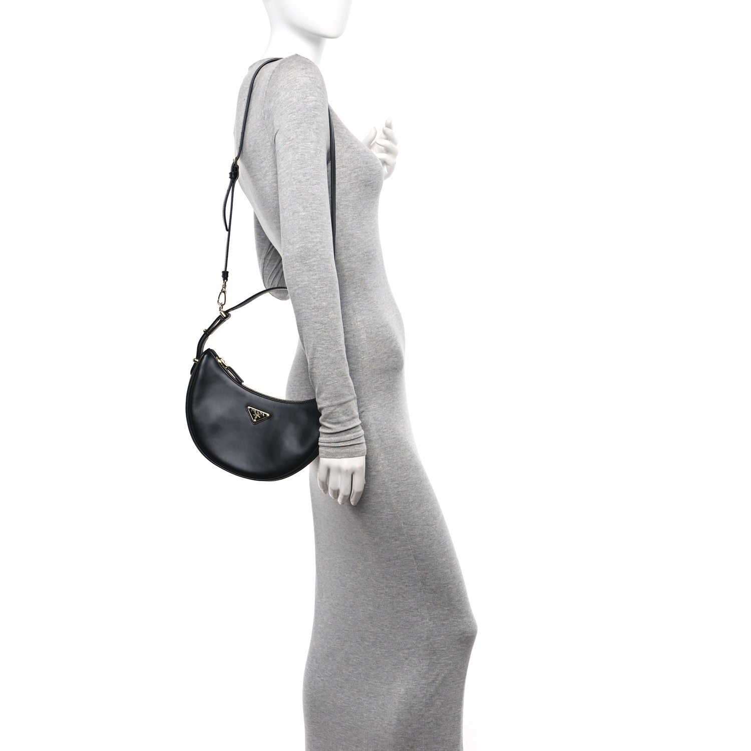 Prada Soft Calfskin Arque Shoulder Bag Black 2 of 9