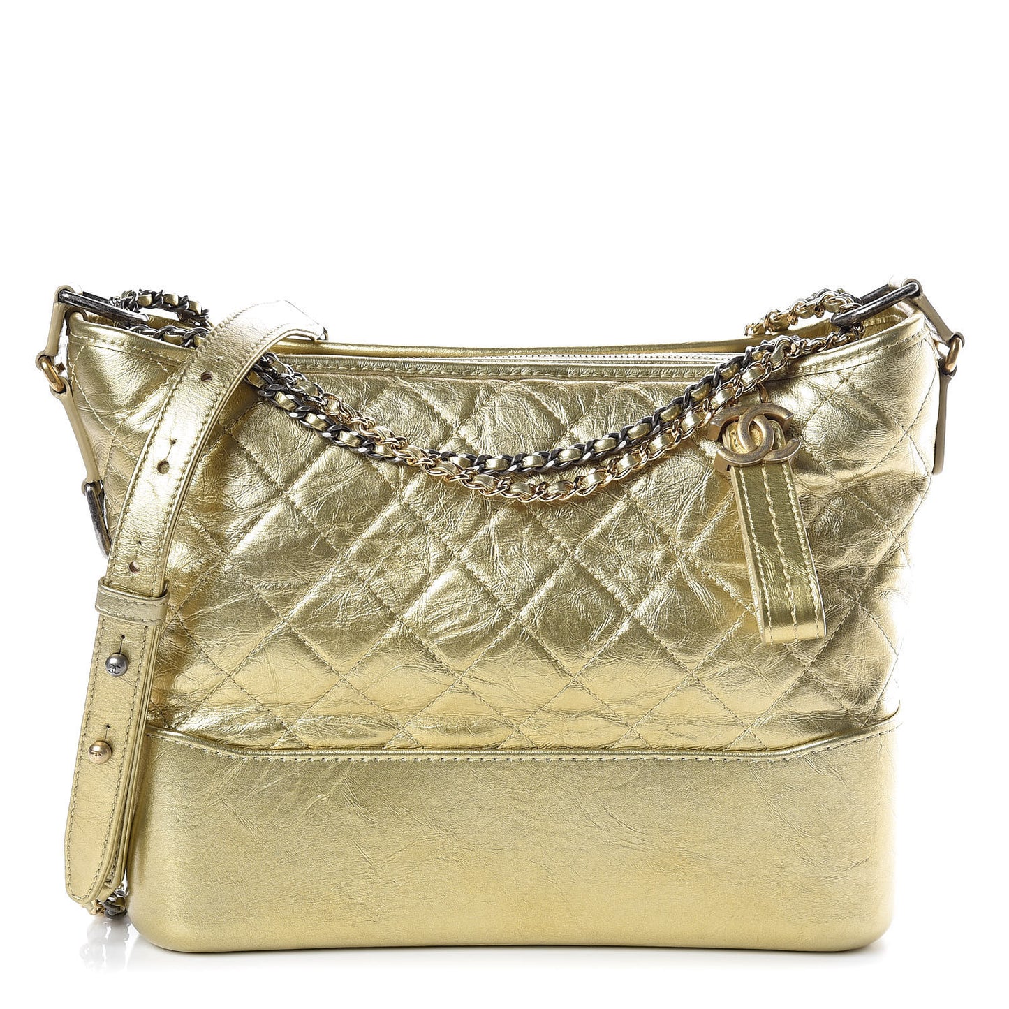 Metallic Aged Calfskin Quilted Medium Gabrielle Gold