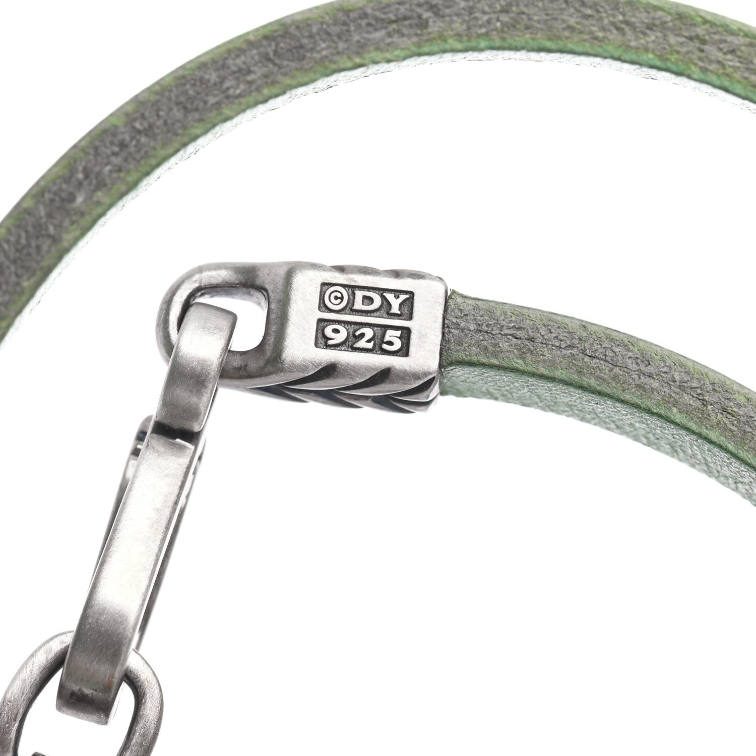 David Yurman Sterling Silver Leather Chevron Double Wrap Bracelet Green 4 of 4