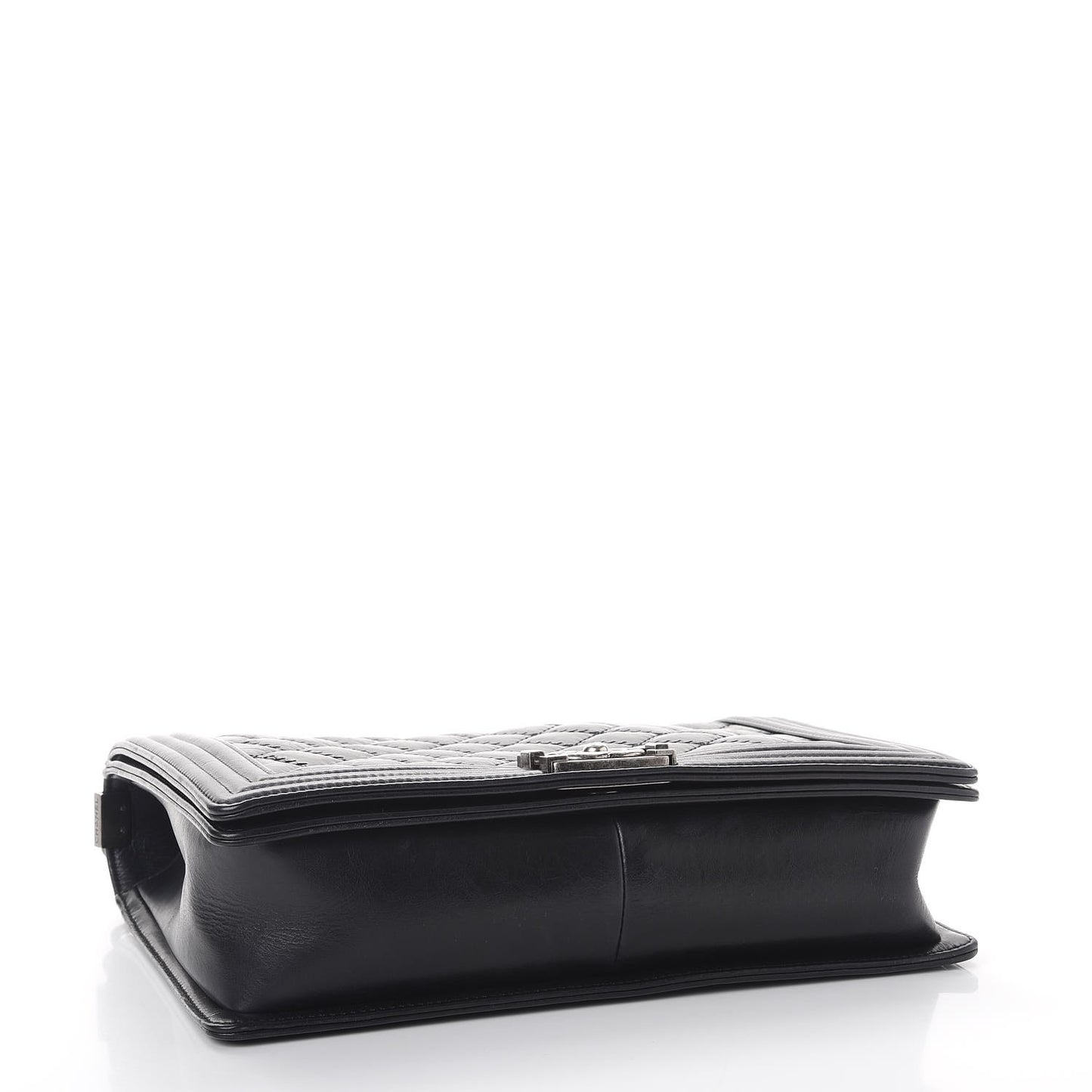 Calfskin Embossed Stitch Large Boy Flap Black