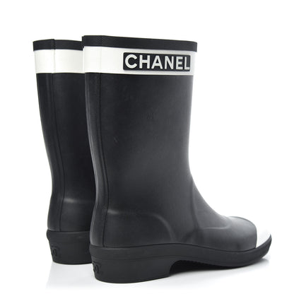 Chanel Rubber Logo Short Rain Boots 40 Black White 4 of 8