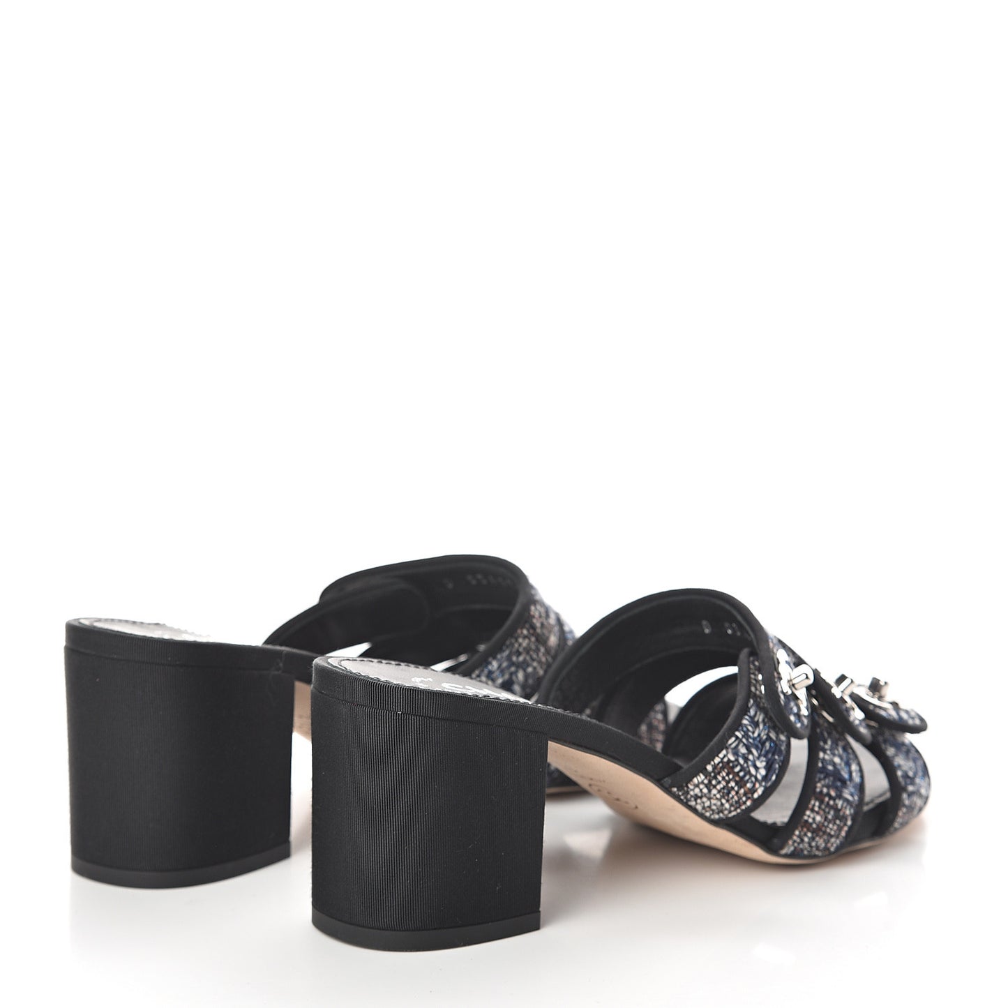 Tweed Grosgrain Sandals 37 Black Blue