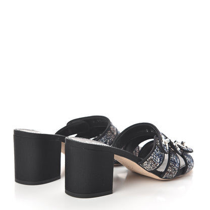 Chanel Tweed Grosgrain Sandals 37 Black Blue 4 of 7