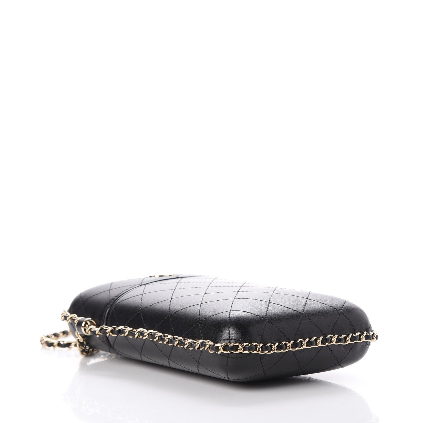 Lambskin Quilted Chain Around Phone Holder Black