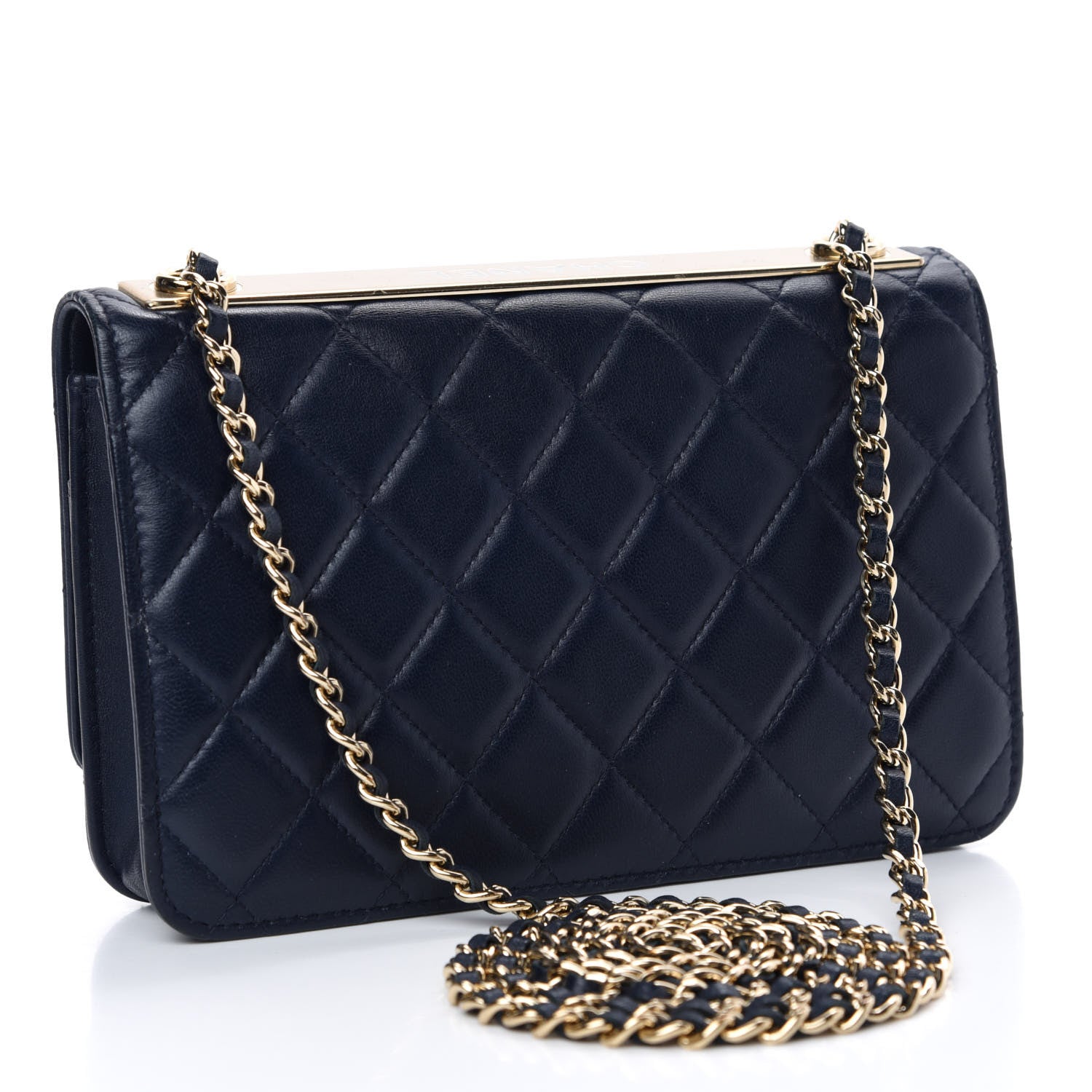 Chanel Lambskin Quilted Trendy CC Wallet On Chain WOC Navy 3 of 11