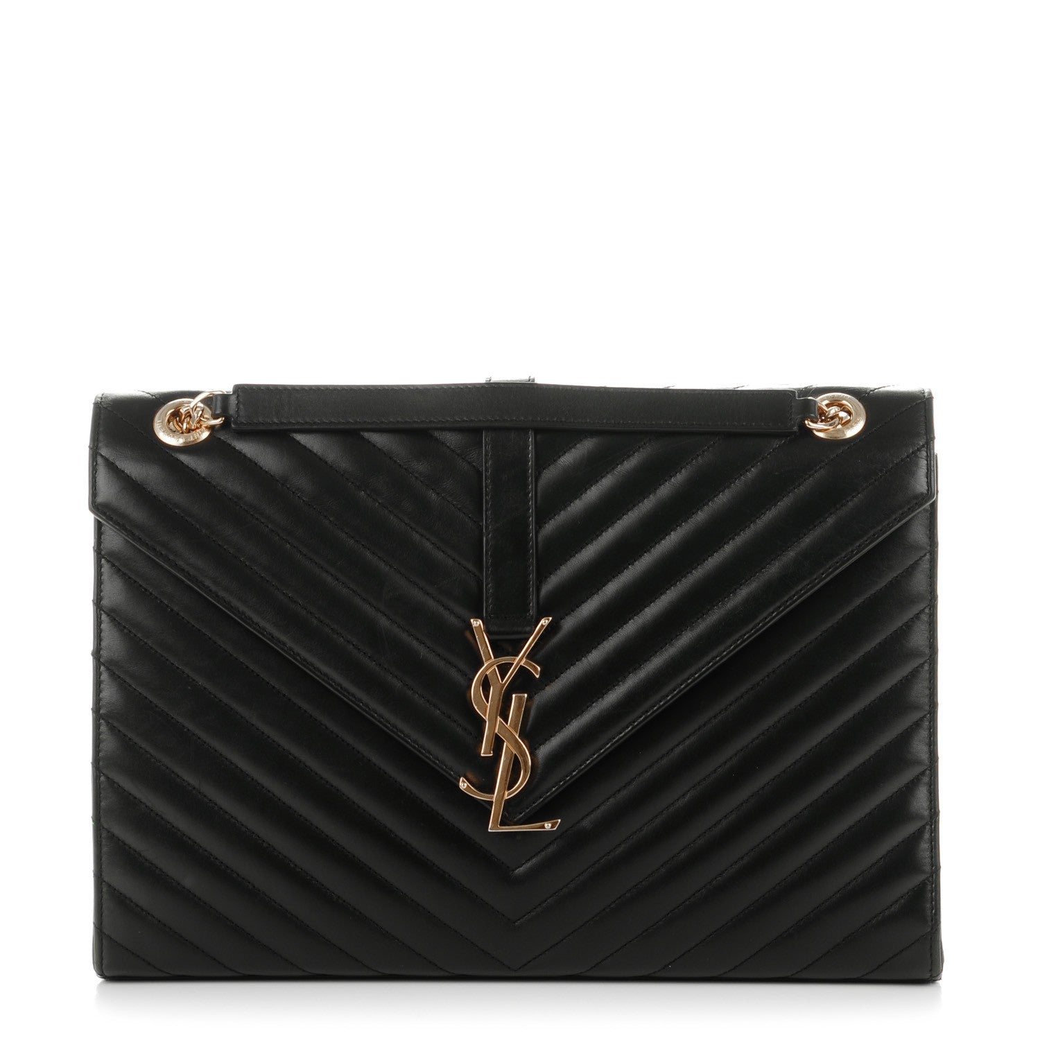Saint Laurent Smooth Calfskin Matelasse Chevron Large Monogram Satchel Black 1 of 12