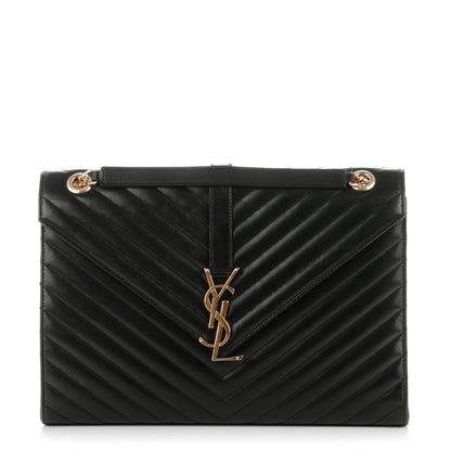 Saint Laurent Smooth Calfskin Matelasse Chevron Large Monogram Satchel Black 1 of 12