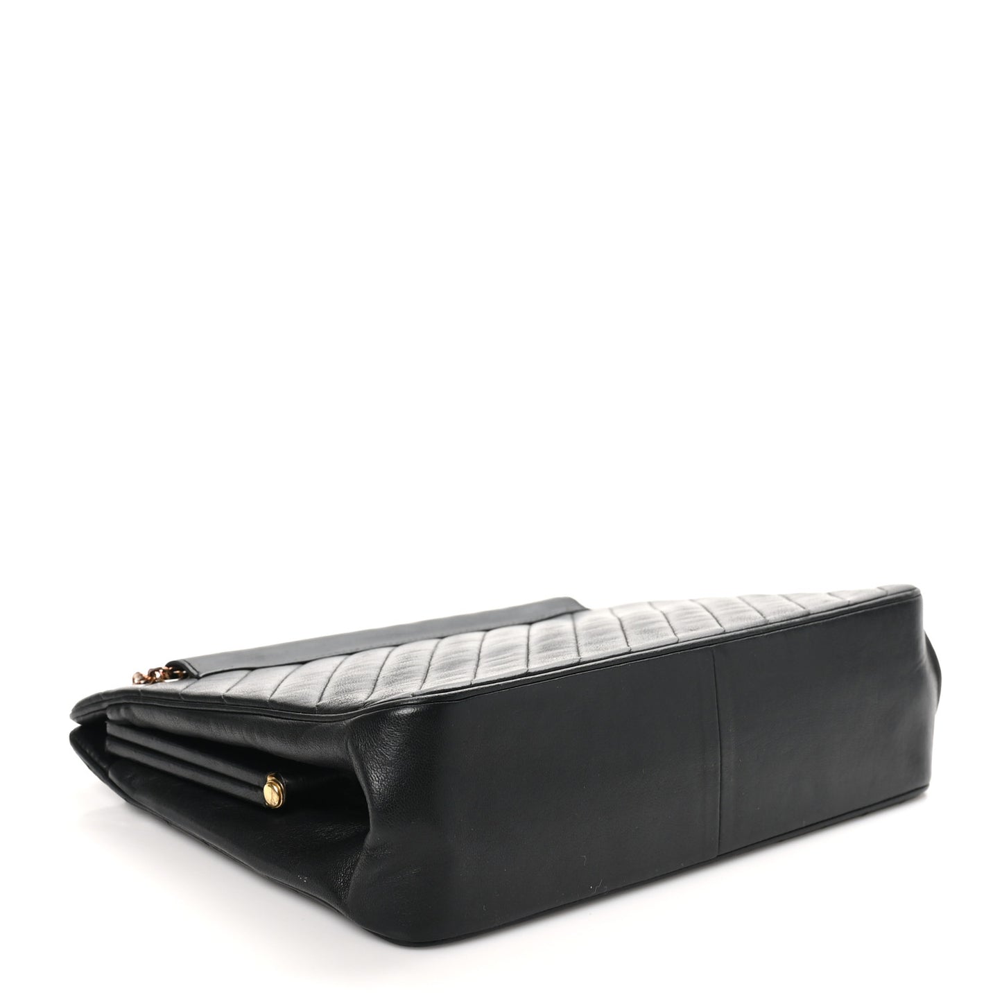Lambskin Diagonal Quilted Kisslock Bag Black