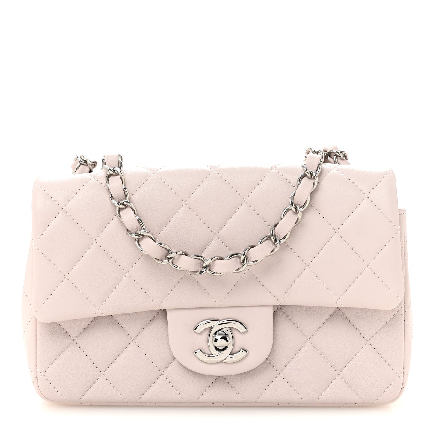 Lambskin Quilted Mini Rectangular Flap Light Purple