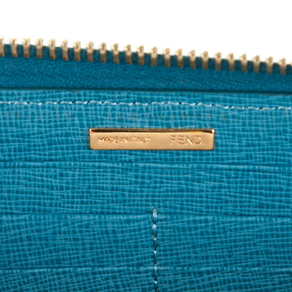 Fendi Zucca Spalmati Vitello Elite Zip Around Wallet Tobacco Turchese 6 of 7