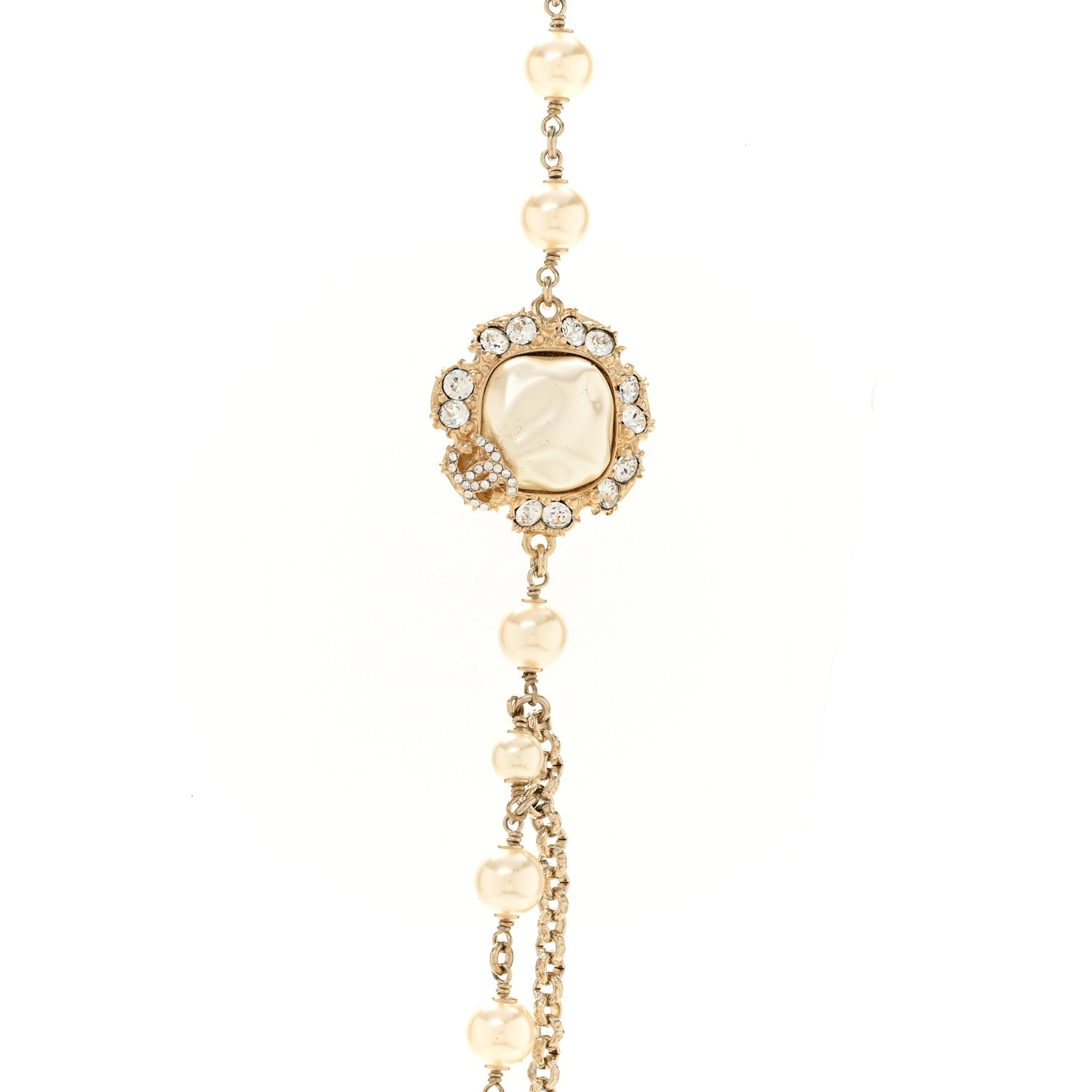 Chanel Pearl Crystal CC Camellia Express Long Necklace Gold 4 of 6